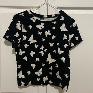 Wild Fable Black Tee with Cream Butterflies